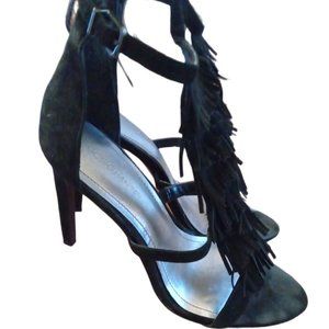 EUC | BCBGeneration | Fringe Stiletto Heeled Sandal | Black Suede | Size: 9.5M